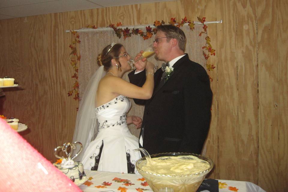 Bride and groom with cake