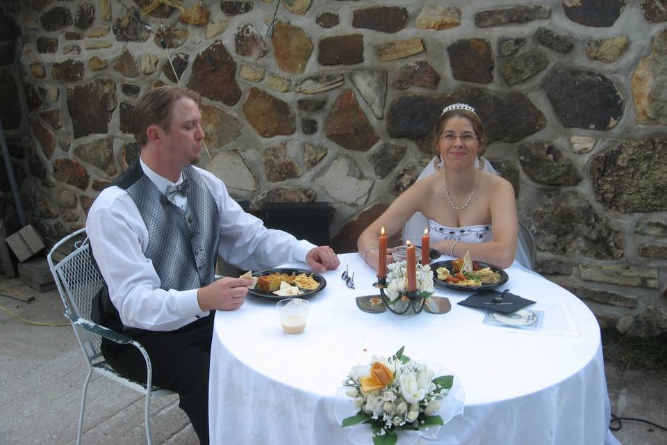 Bride and groom at outdoor reception
