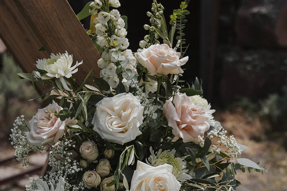 Ceremony arch flowers close up