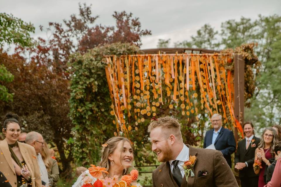 Happy bride + groom