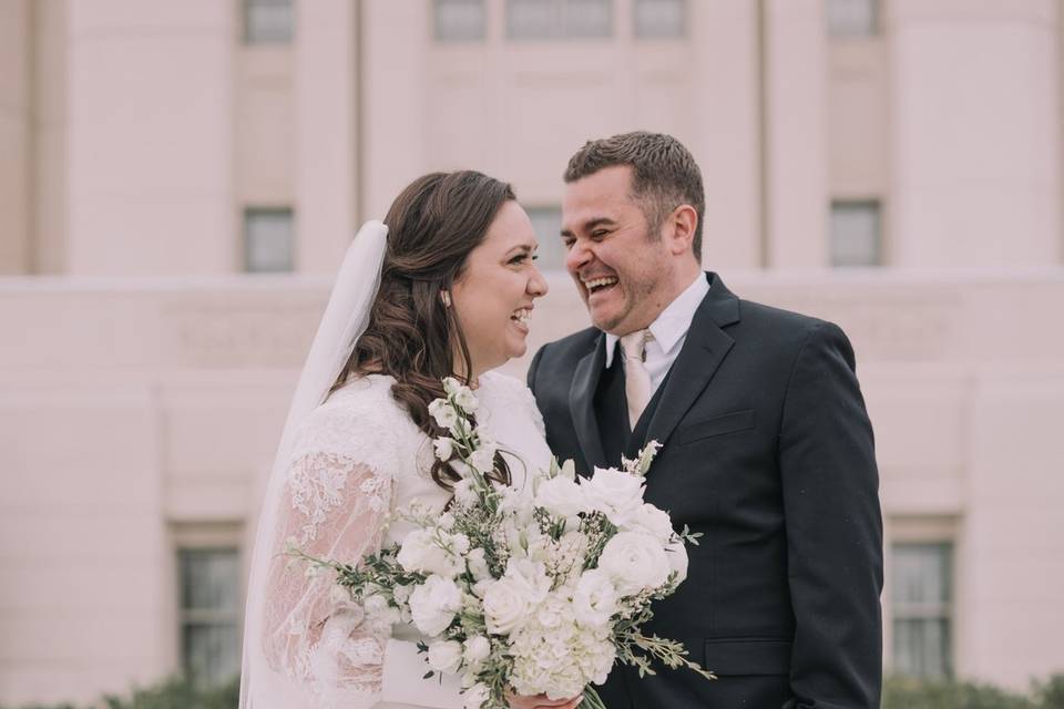 Classic white church wedding