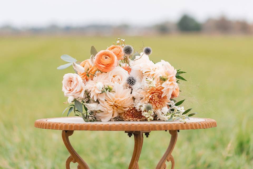 Peach, blush, white and blue