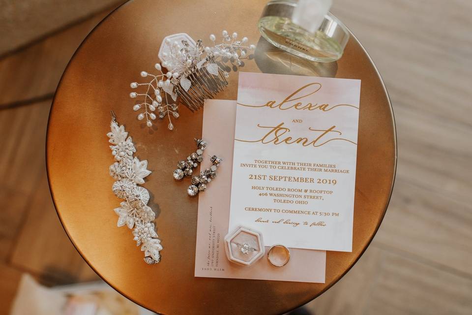 Gold foiled watercolor invite