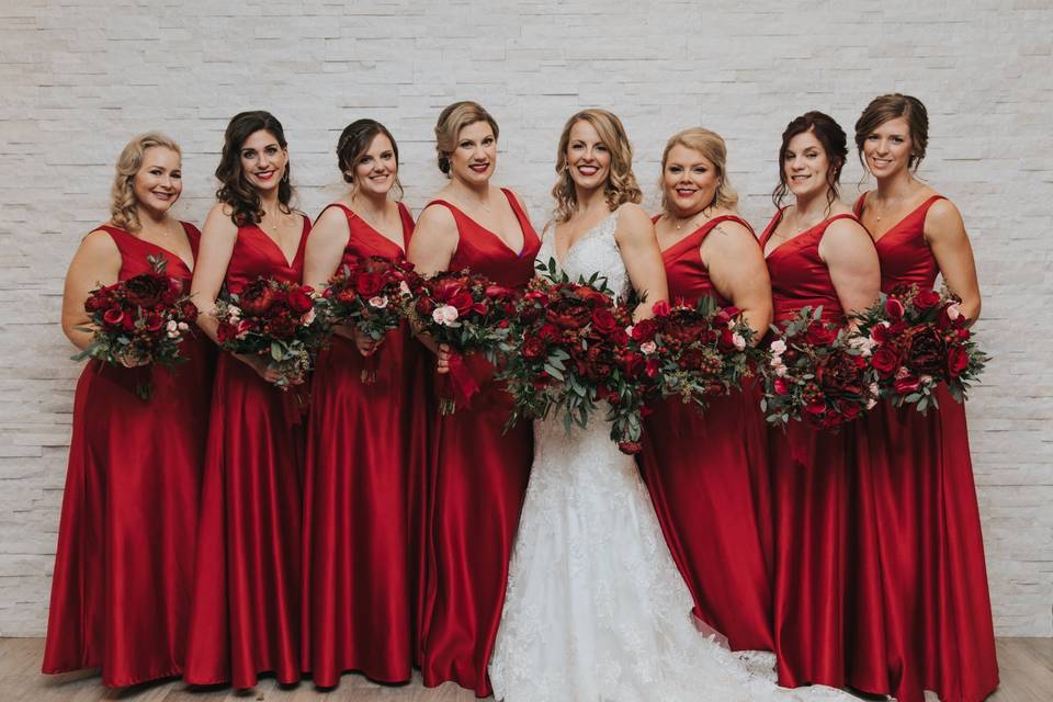 Bridal party in red