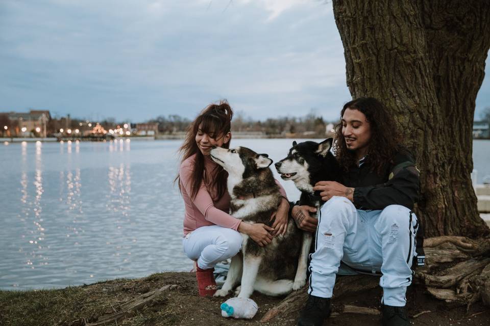Engagement session with dogs