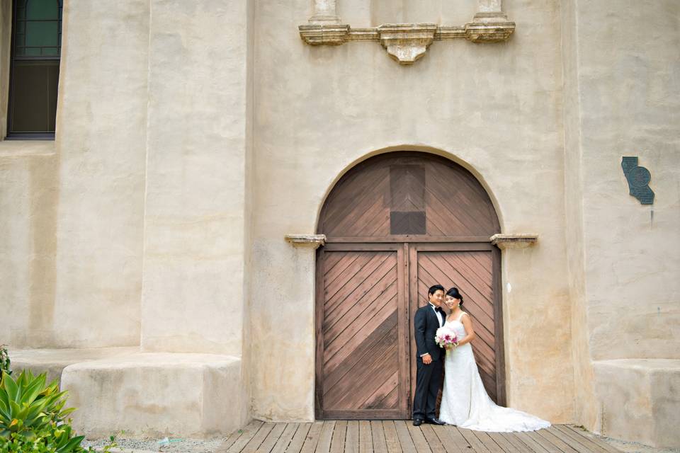 Newlyweds at the front door