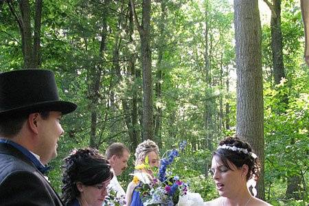 Bill and Theresa mingle with wedding guests after their wedding ceremony. Photo copyright 2009 by GRWeddingOfficiant.com