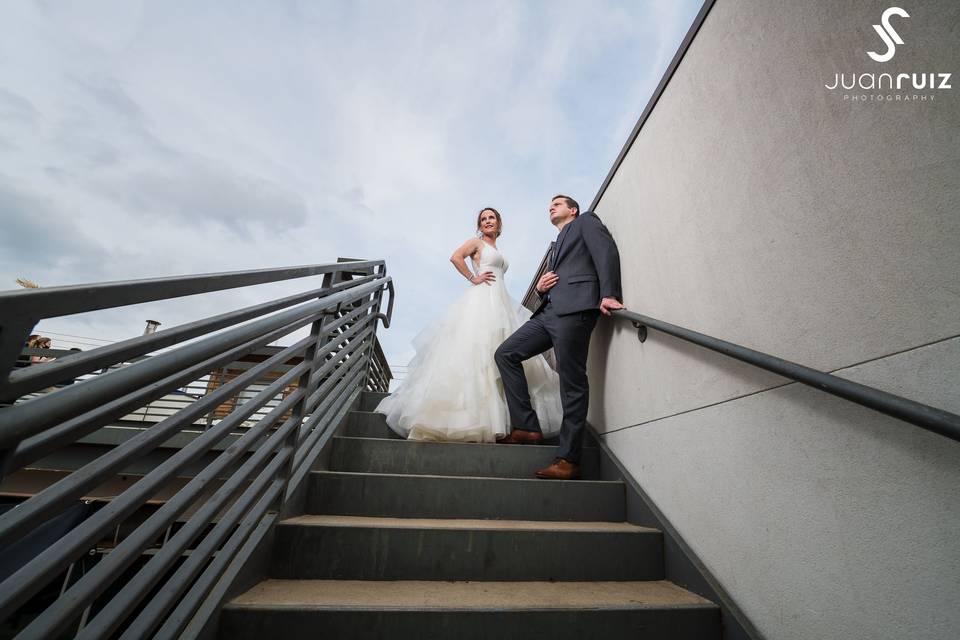 Stairs leading up to rooftop