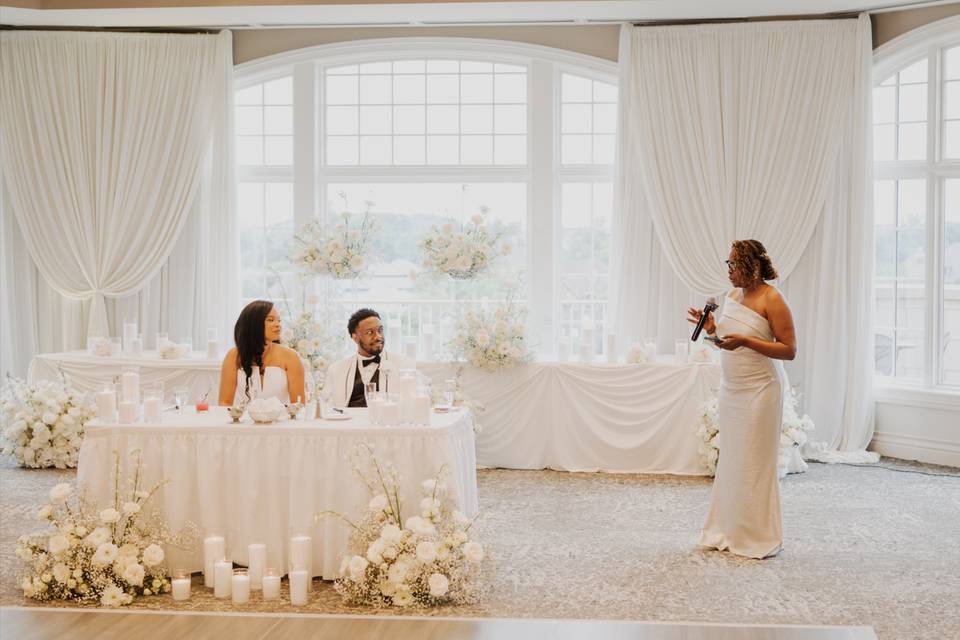 Sweetheart table with drapery