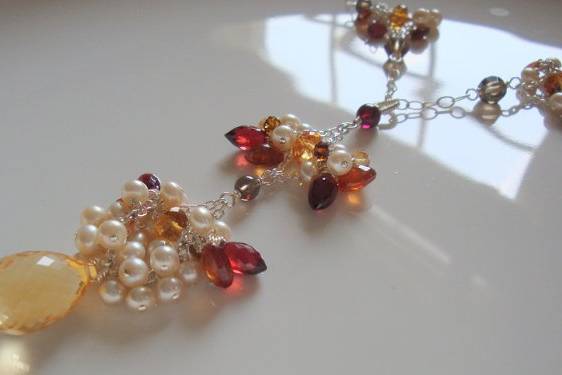 Autumn Brilliance Pearl and Gemstone Y Necklace