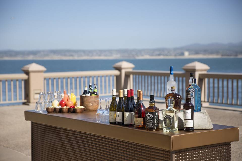 An incredible bar-set up, perfectly prepared for cocktail hour over monterey bay!