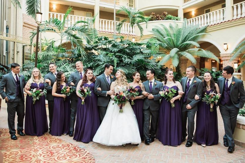 Couple with bridesmaid and groomsmen