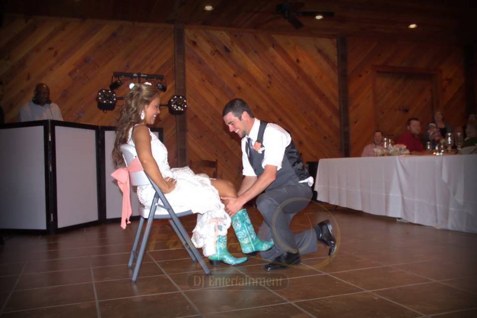 Wedding garter tossed