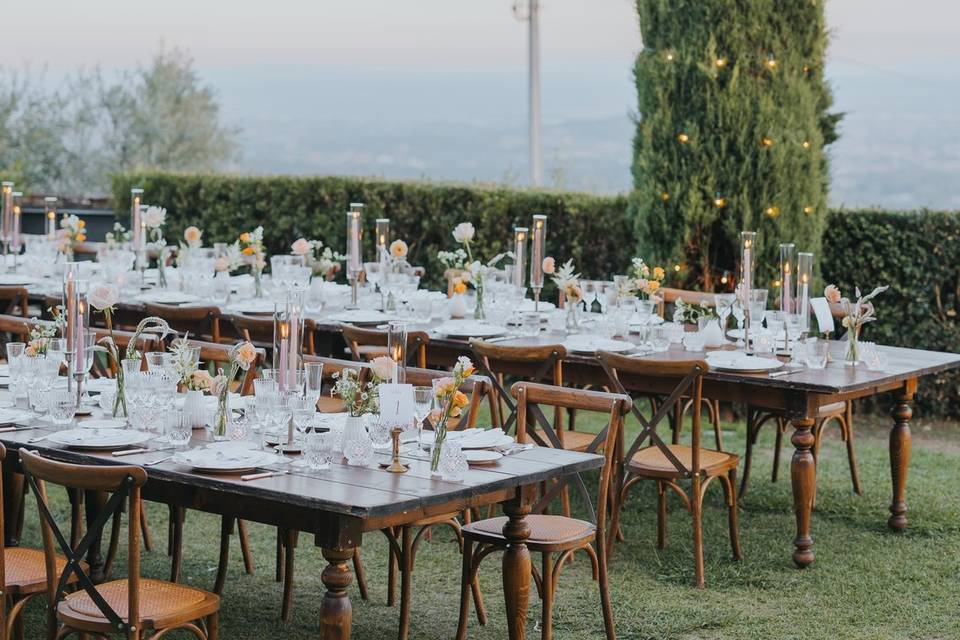 Long table and string lights