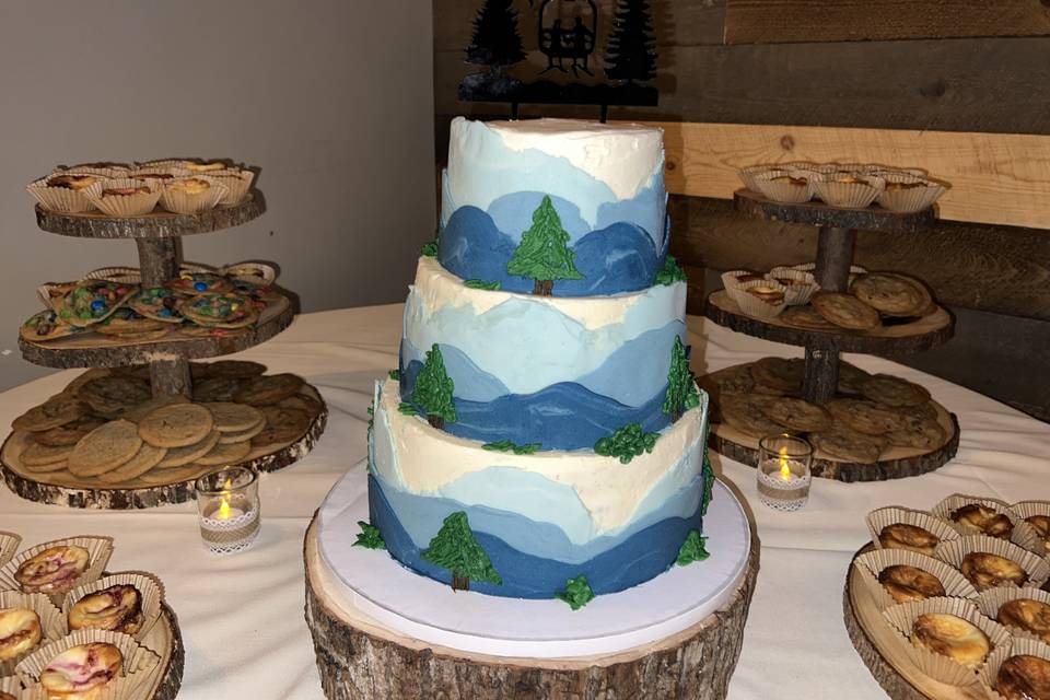 Layered colored mountain cake