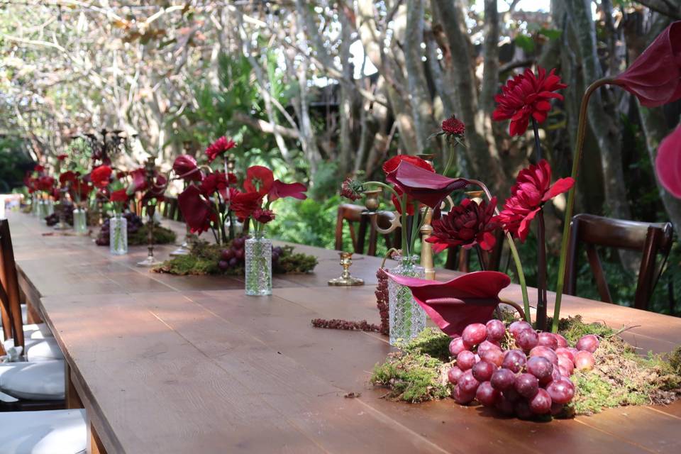 Burgundy floral tablescape