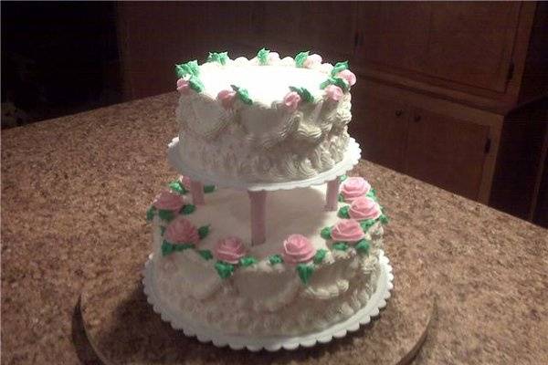 Dotted Swiss - 2-tier Chocolate Fudge Caked iced in Vanilla Buttercream.