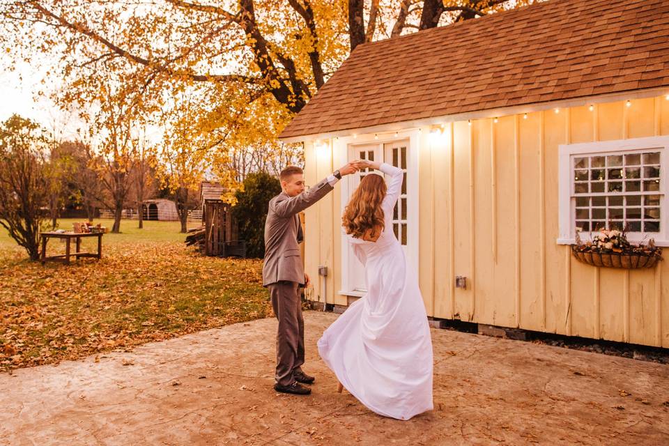 Dancing in the autumn leaves.