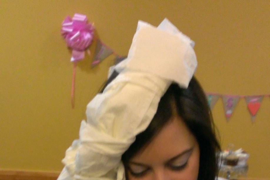 This is actually a game from the bridal shower!...Make a bride with paper!