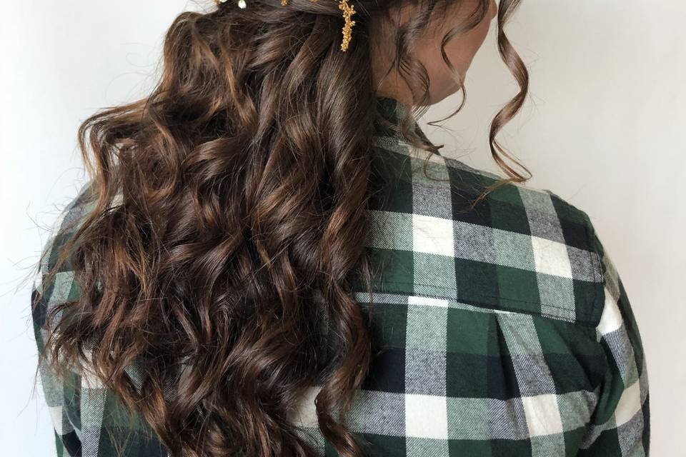Bohemian waves with floral crown