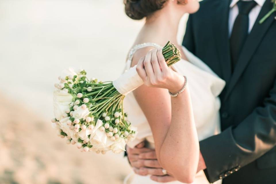 The bride holding her bouquet