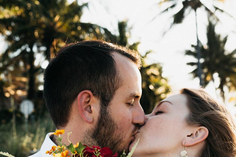 Sunset beach kisses