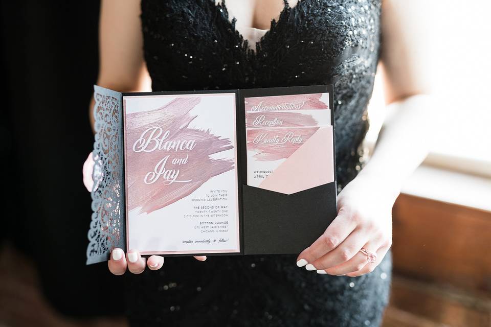 Lace black wedding invitation