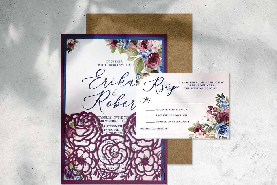 Burgundy wedding invitation