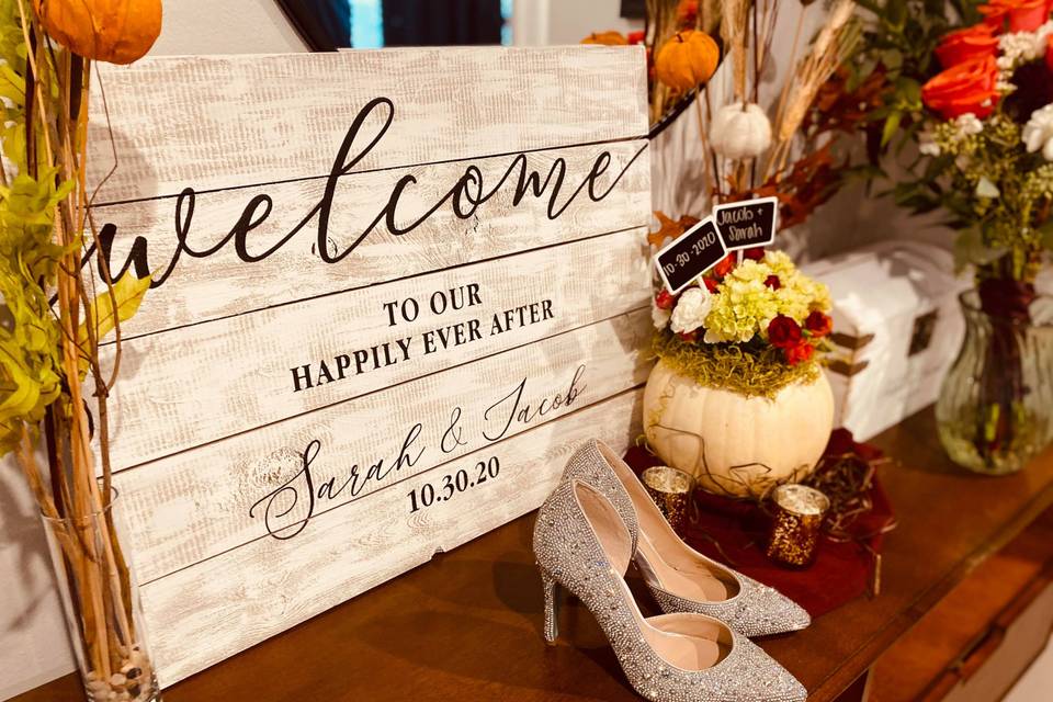 Rustic wood wedding sign