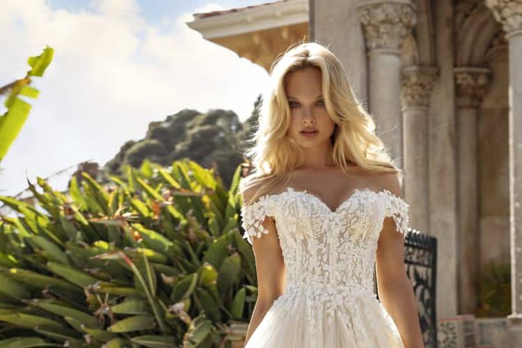 Off-the-shoulder wedding gown
