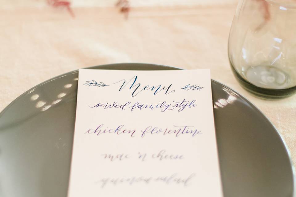 Calligraphy wedding menu