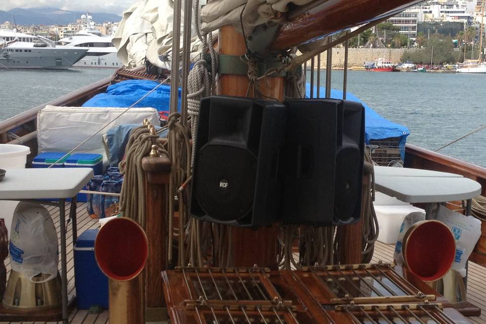 Speakers for party at a boat