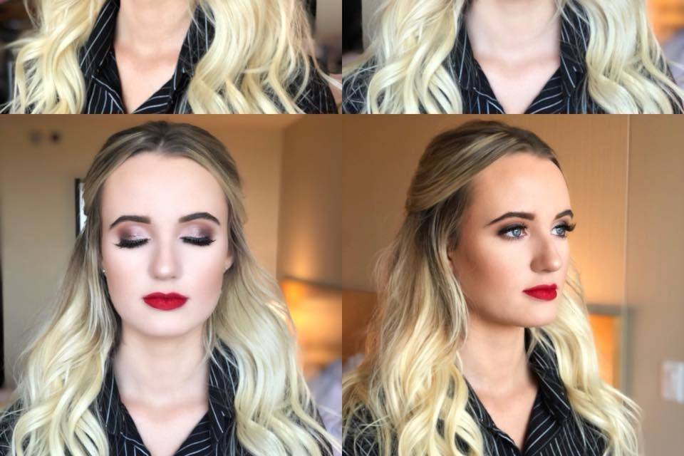 Bold red lip and eyeshadow