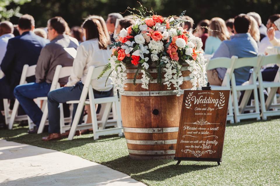 Wine barrels and signs