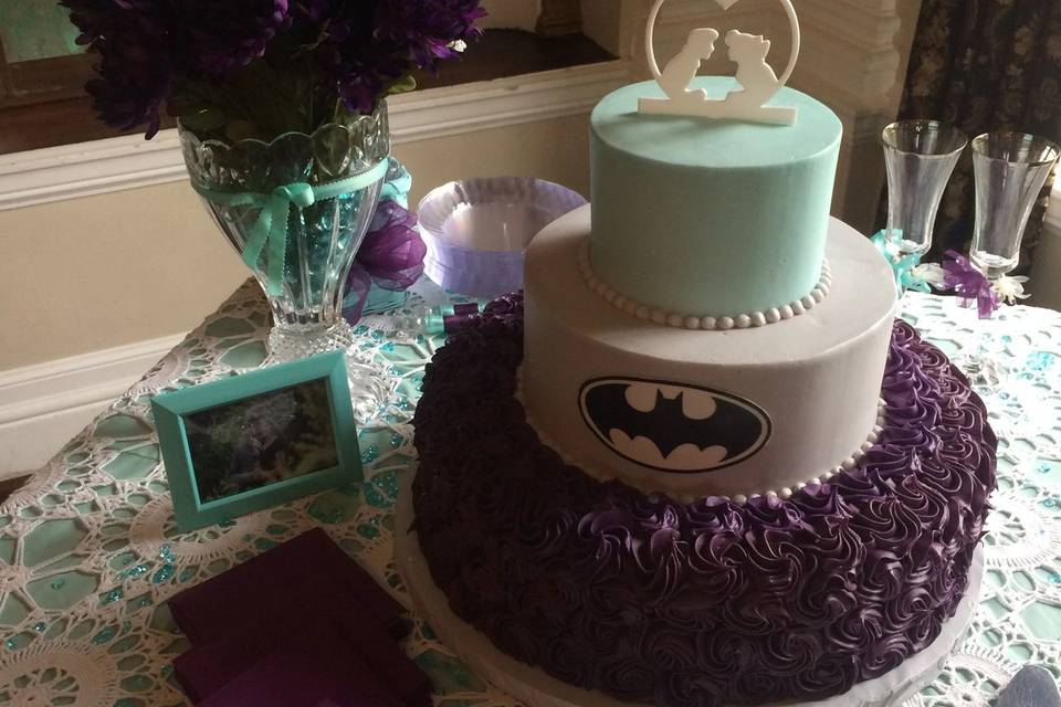 Batman and ariel wedding cake