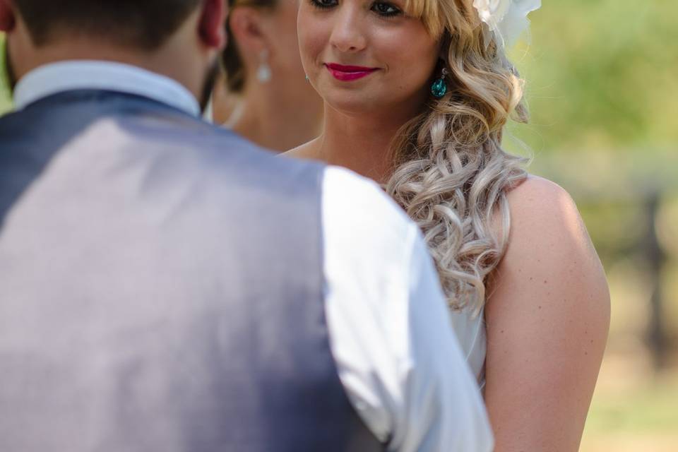 Close up of the bride