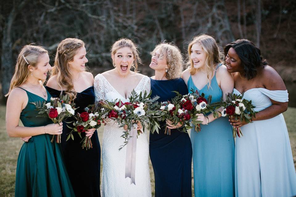 Bride and bridesmaids can't hold their excitement
