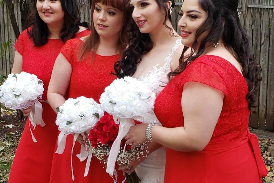 Bride with her bridesmaids