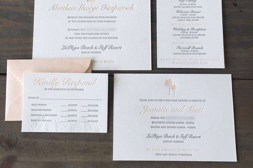 Tropical letterpress wedding