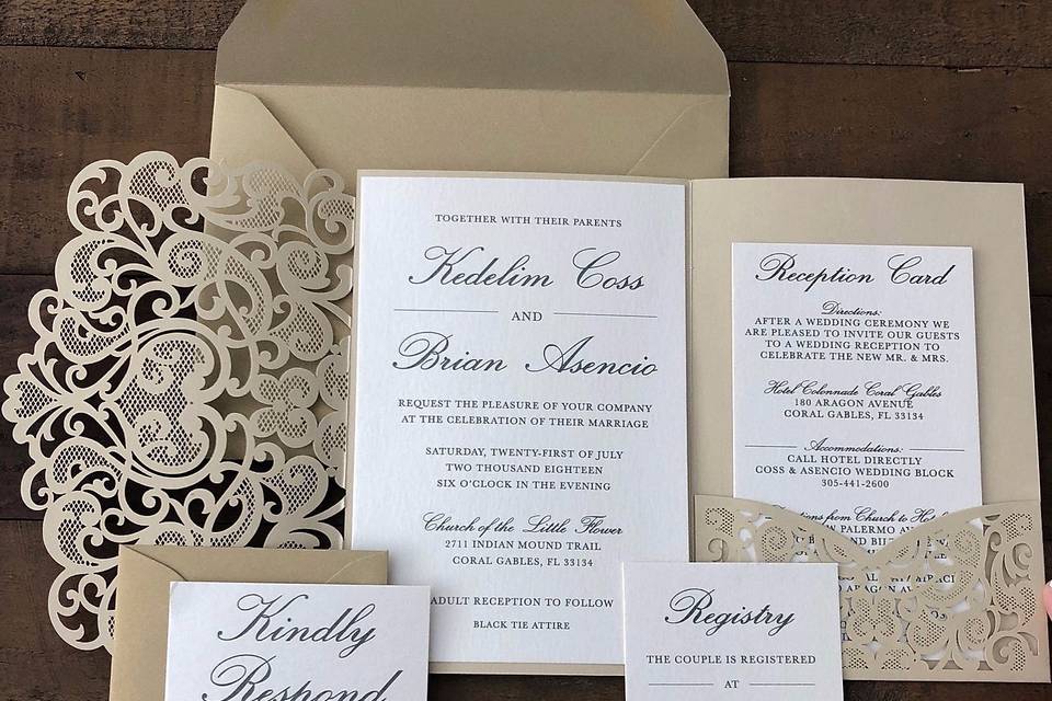 Laser cut wedding invitation