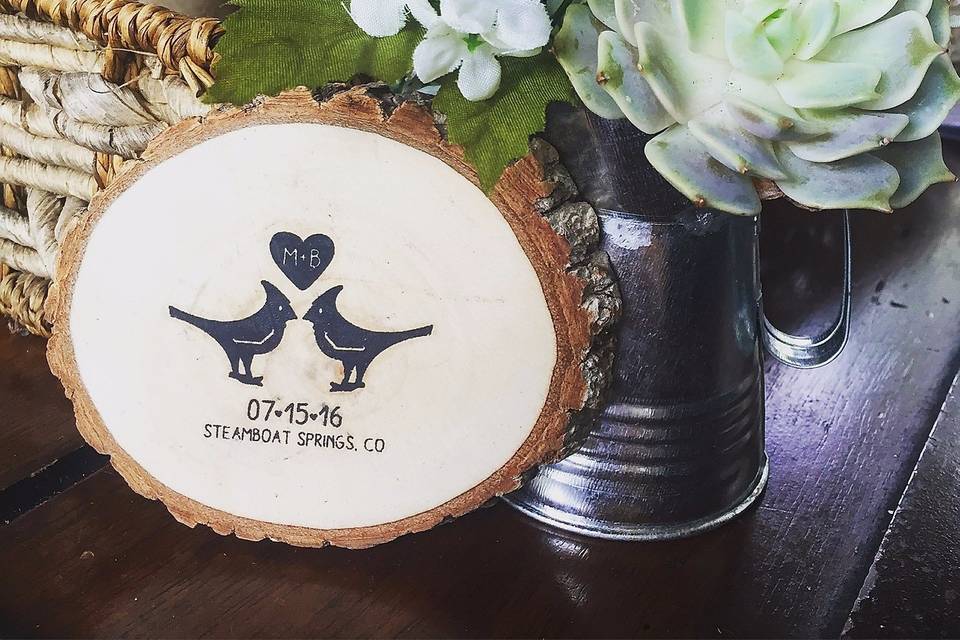 Save the date stamped wood