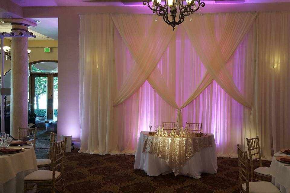 Sweetheart table with draping