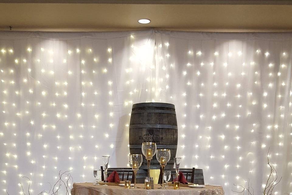 Sweetheart table in ballroom