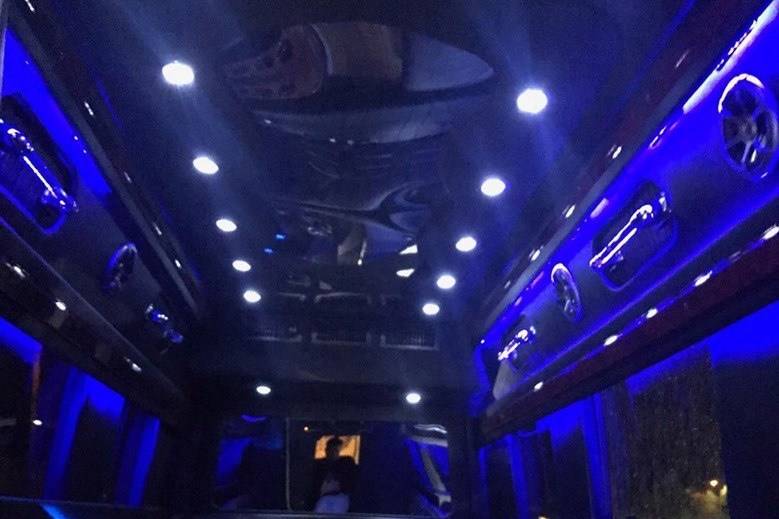 Blue lights and leather seats