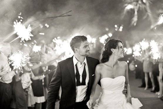 Bride and groom being sent off with sparklers at our Ojai Wedding