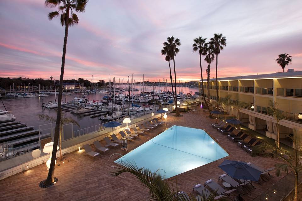 Hotel pool at twilight