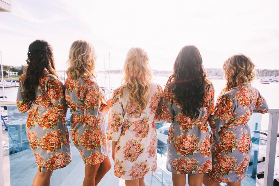 Bridesmaids in matching robes