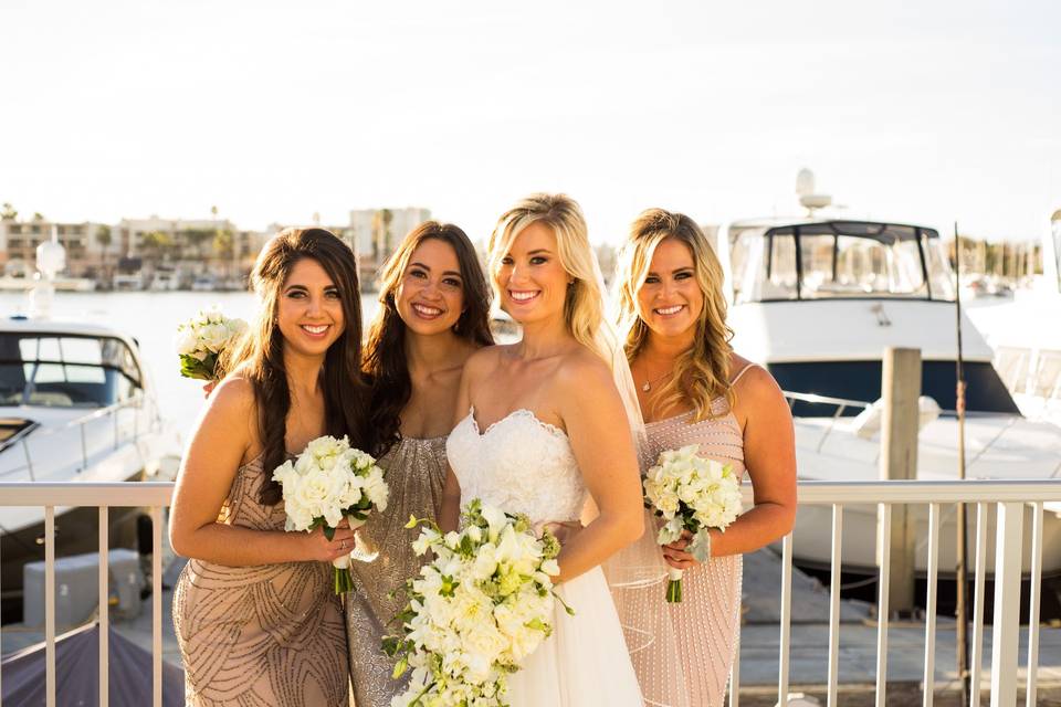 Bride with her bridesmaids