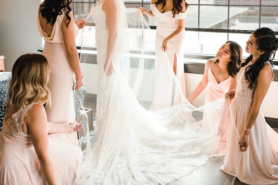 Bride with bridesmaids