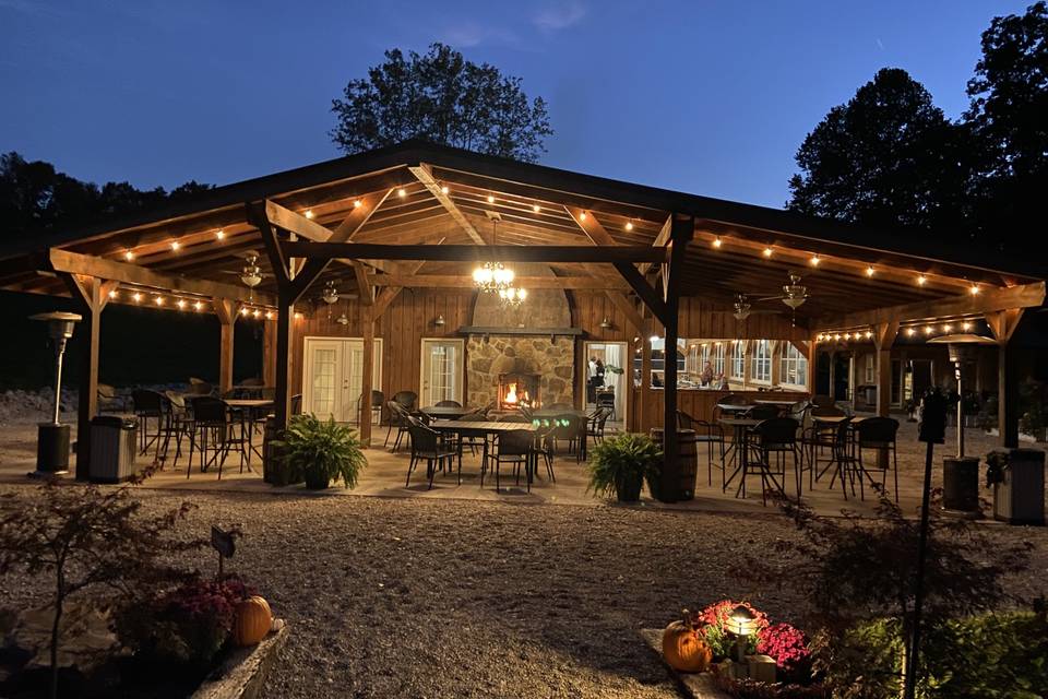 Covered patio at night